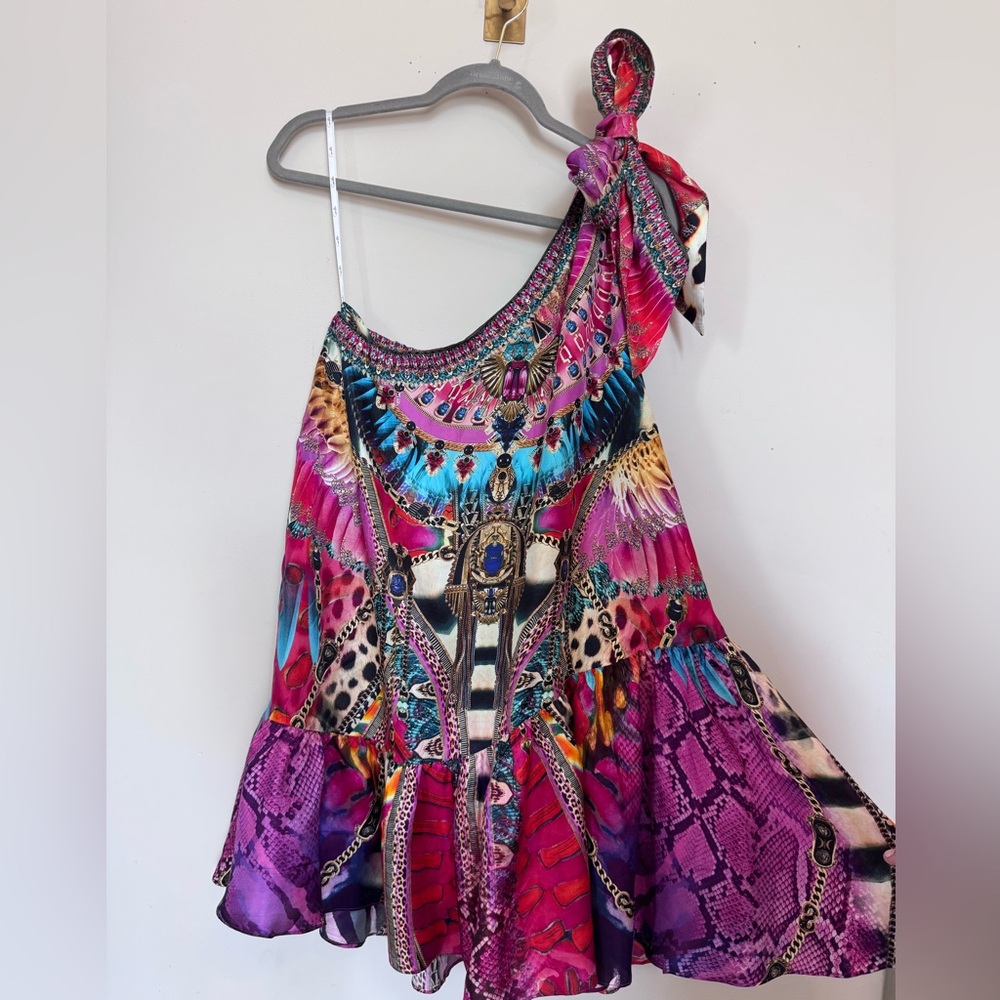 Camilla Silk One Shoulder Pink Short Dress - Picture 5 of 7